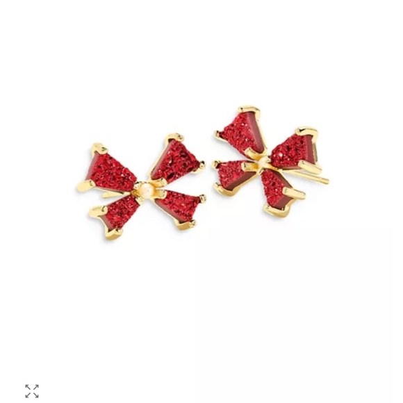 Kendra Scott Blair Gold Bow Small Stud Earrings in Bright Red Drusy - Picture 1 of 4